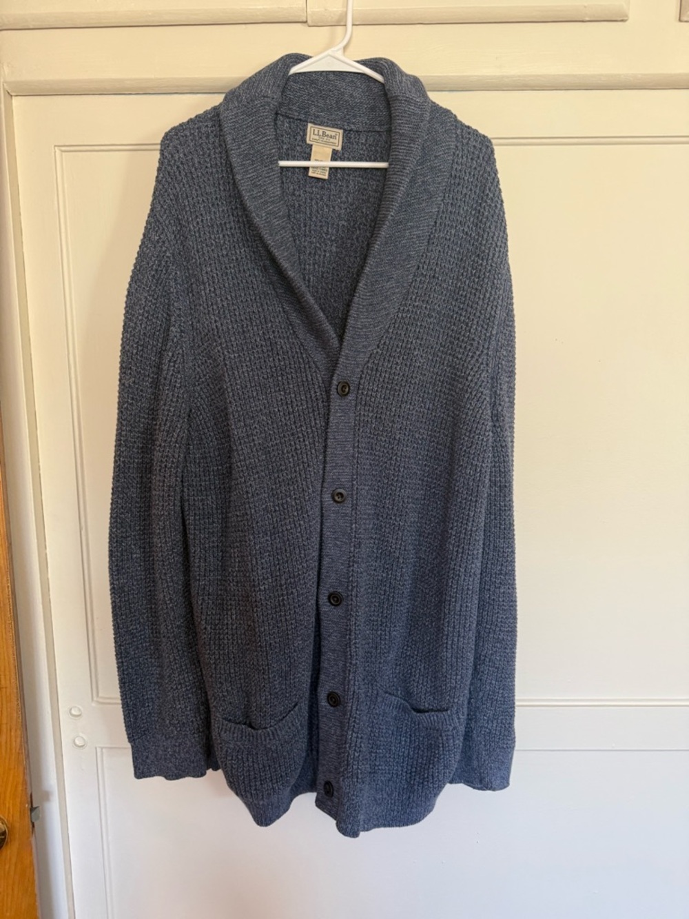 Men's Blue Organic Cotton Waffle Sweater - Picture 5 of 6